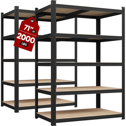 Costoffs 2pcs 5-Tier Metal Storage Shelving Units, Adjustable Utility Racks Organizer for Garage, Living Room, Kitchen, 2000 LB Weight Capacity, Anti-Tip Design, Silver/Black