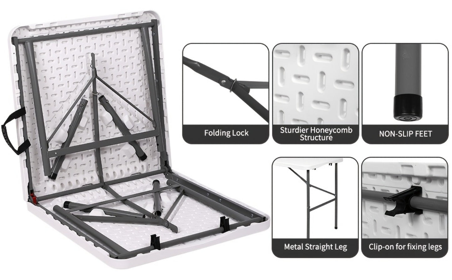 Folding Table 4ft or 6ft Plastic Portable Table with Carrying Handle for Indoor Outdoor, Picnic Party Camping Dining Banquet Table, White or Black