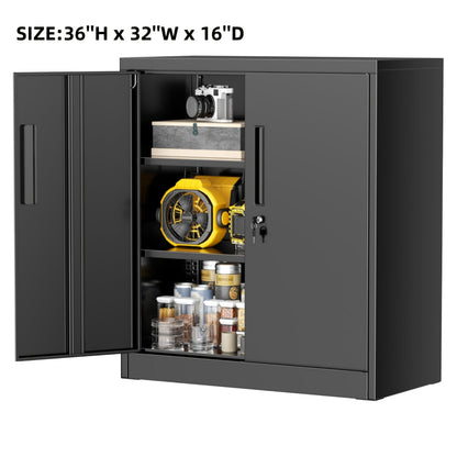 Storage Cabinet shown in the Pure Black, 36''H - 2 Adjustable Shelves option