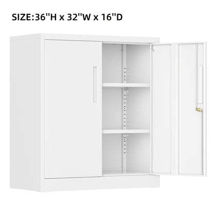 Storage Cabinet shown in the White, 36''H - 2 Adjustable Shelves option
