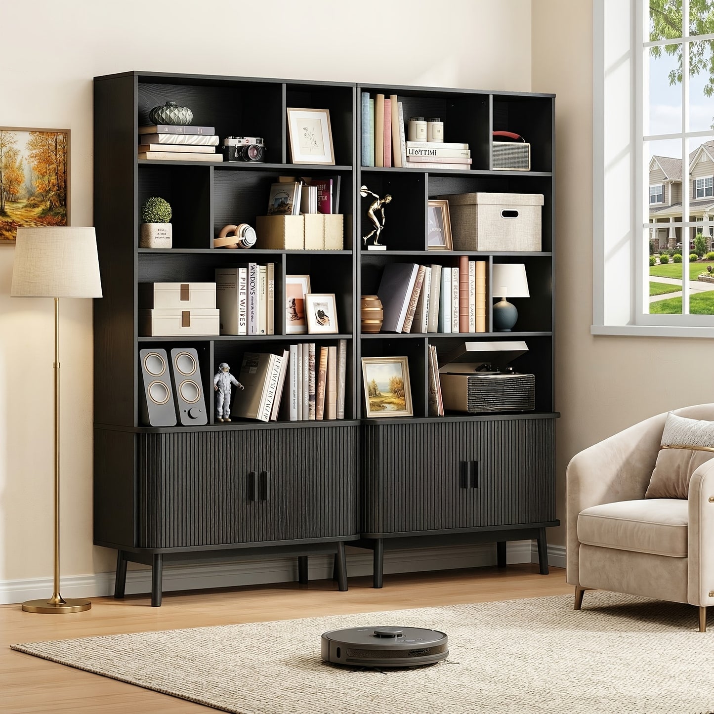 Bookcase shown in the 8-Cube Organizer Shelf Black option