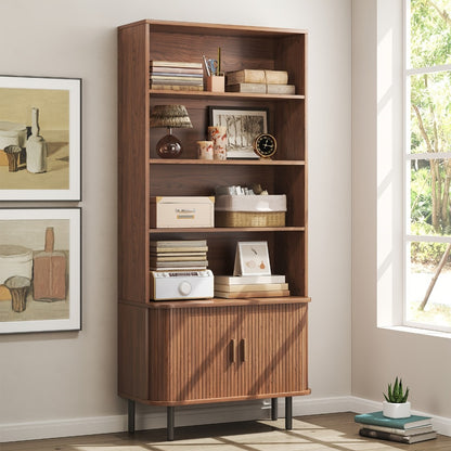 71-Inch Tall Bookcase with Adjustable Shelves and Sliding Doors for Living Room detail image