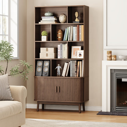 71-Inch Tall Bookcase with Adjustable Shelves and Sliding Doors for Living Room detail image - detail view 23