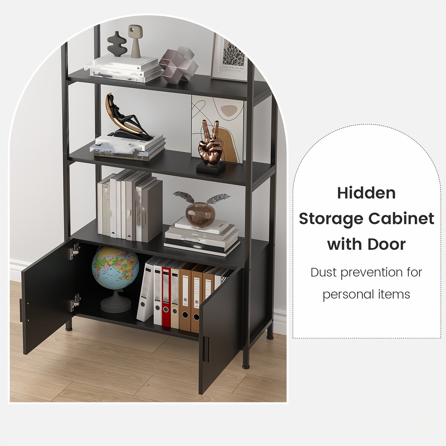 71" Industrial Arched Bookshelf with Doors - Sturdy Metal Frame, Freestanding Display Shelving Unit for Home & Outdoor Leisure