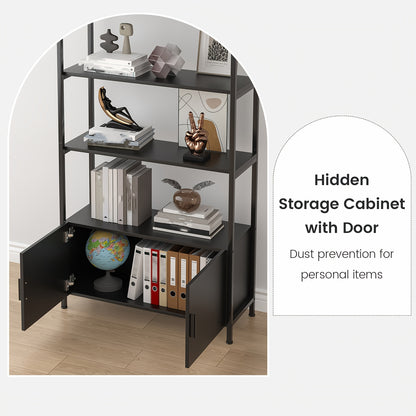 71" Industrial Arched Bookshelf with Doors - Sturdy Metal Frame, Freestanding Display Shelving Unit for Home & Outdoor Leisure