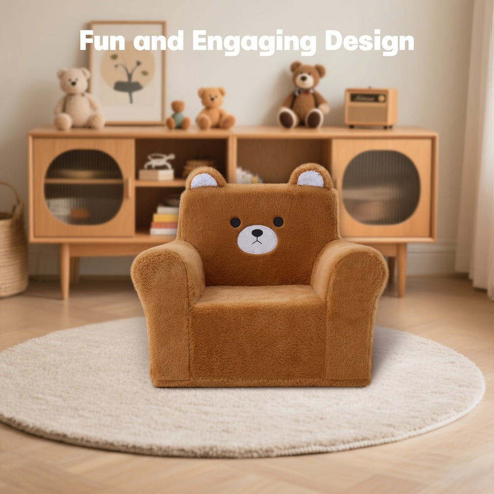 Kids Sofa/Teens - Ultra-Soft Teddy Bear Fleece & Machine-Washable Cover | 19.2"x13"x19.7"Ergonomic Support Chair, 5.6lbs Lightweight | Breathable Skin-Friendly Lounger For Game Room/Playroom (Cozy Beige)