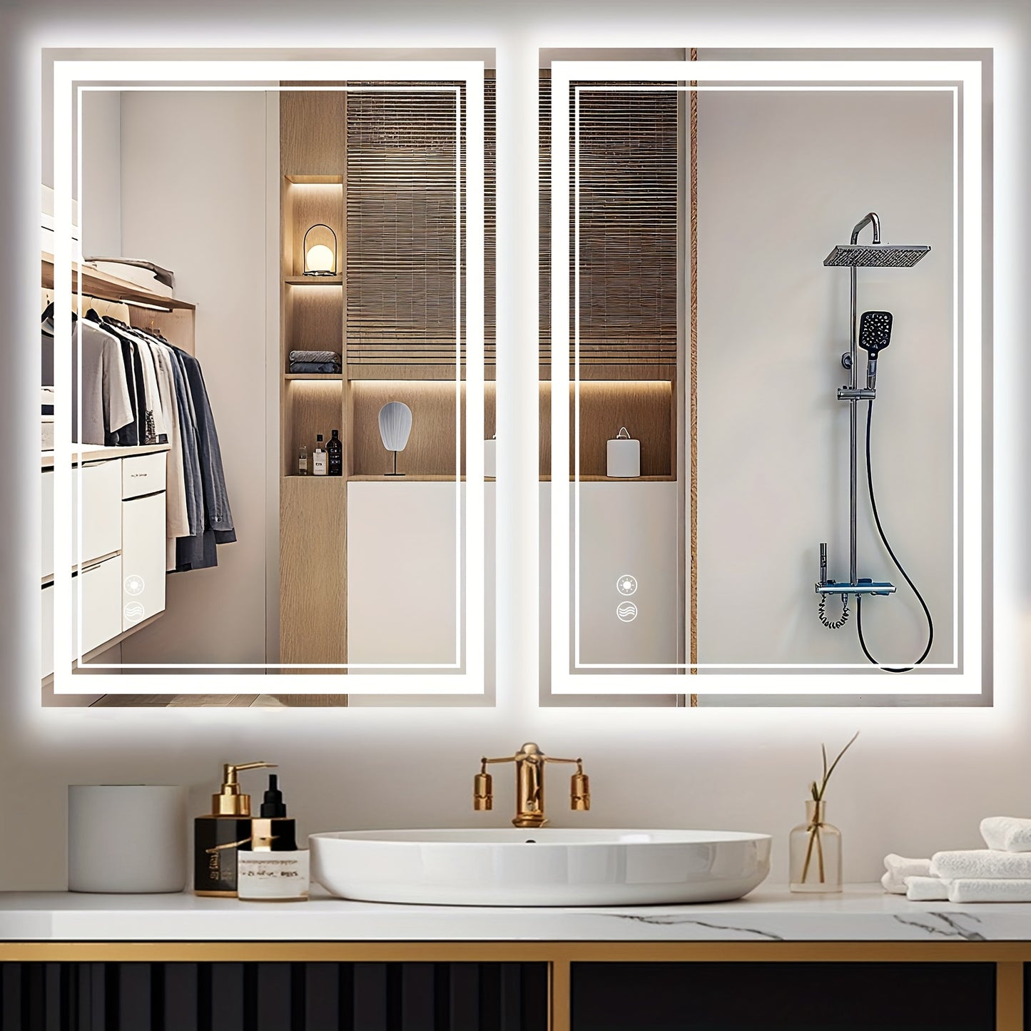 LED Bathroom Mirror Anti-Fog Dimmable with 3 Color Lights, Front & Backlit Smart Mirror Wall Mounted Horizontal/Vertical, Shatter-Proof Lighted Vanity Mirror for Bathroom Makeup, 24x32" & 24x36"