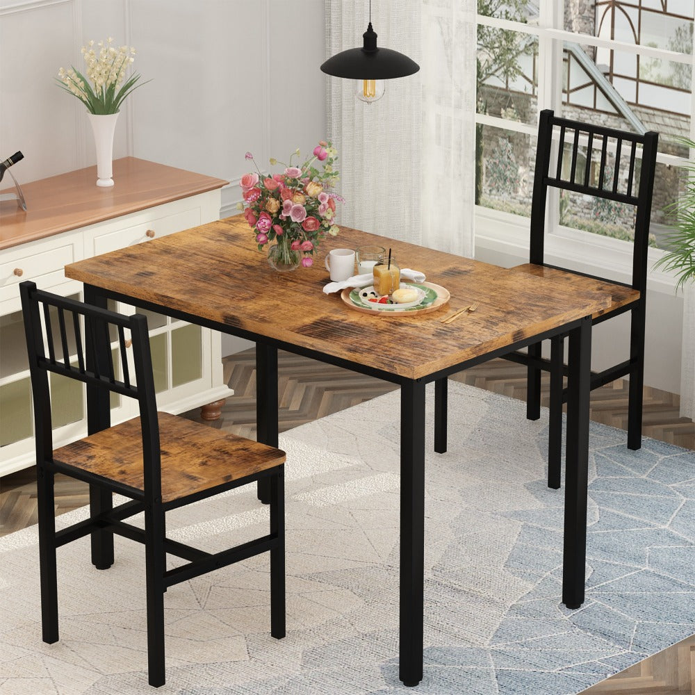 3-Piece Small Space Dining Table & Chair Set with Ladder Back Chairs – Compact Kitchen Table Set for Living Room, Bedroom & Apartment