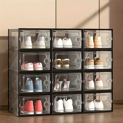 Transparent Shoe Boxes with Lid Stackable Foldable Clear Shoe Storage Organizer Set 6 12 24 Pcs Space Saving Plastic Shoe Containers for Closet Bedroom Entryway Dorm