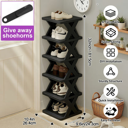 Stackable Shoe Rack 6 or 9 Tier Plastic Vertical Shoe Organizer, Space Saving Shoe Storage Shelf for Entryway Bedroom Hallway Dorm, 10 Color Options