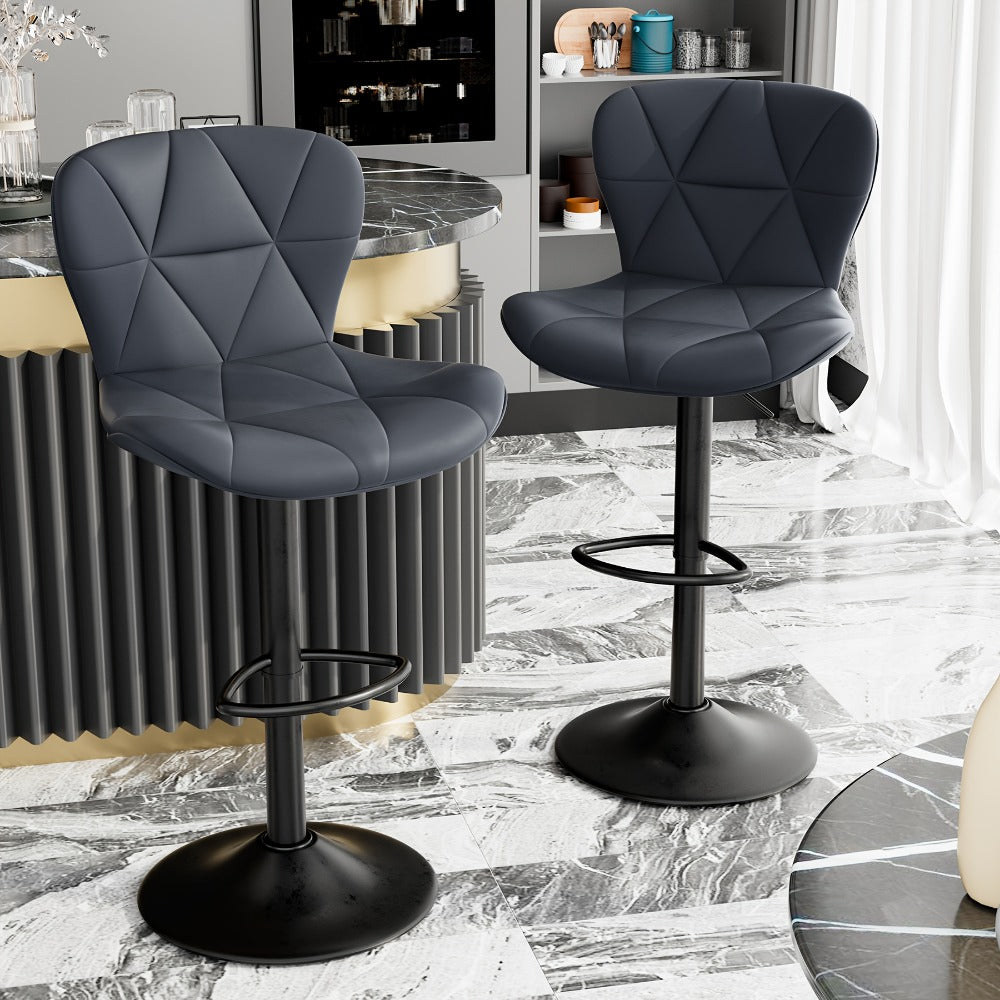 Swivel Bar Stools Set of 1/2/3/4, Adjustable Height Faux Leather Upholstered Counter Stools with Back & Thickened Cushion, Modern Island Barstools for Kitchen, Restaurant & Home Bar – Black White Gray Khaki