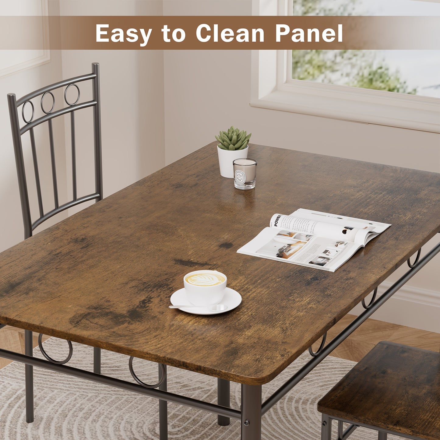 Dining Table Set for Small Spaces, Kitchen Table And Chairs Set Of 4, 5pcs Modern Dinette Furniture with Wood And Metal Frames, Brown/Black/Gray
