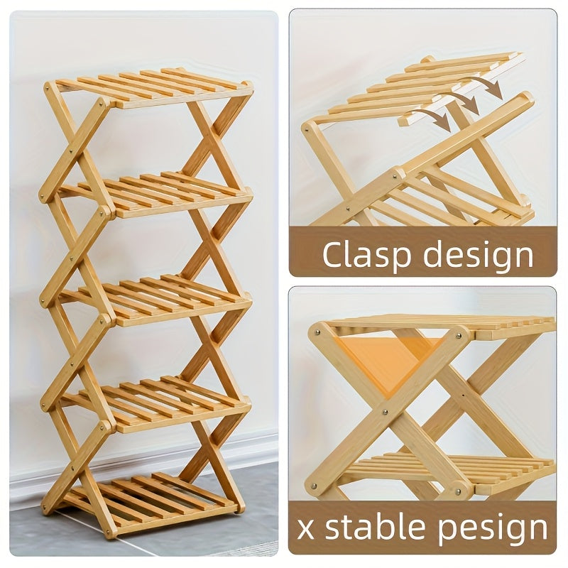 1pc Does Not Need to Install Folding Bamboo Shoe Rack, Saving Space, Strong Storage Ability, Suitable for Small Space Bedroom Living Room Hall Wardrobe.Foldable, Shoe Rack, Shelf. Bamboo Shoe Rack. Receive Essential Gifts, Gifts, New Year Gifts.