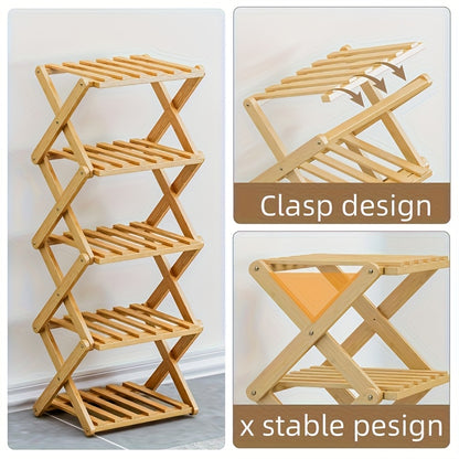 1pc Does Not Need to Install Folding Bamboo Shoe Rack, Saving Space, Strong Storage Ability, Suitable for Small Space Bedroom Living Room Hall Wardrobe.Foldable, Shoe Rack, Shelf. Bamboo Shoe Rack. Receive Essential Gifts, Gifts, New Year Gifts.
