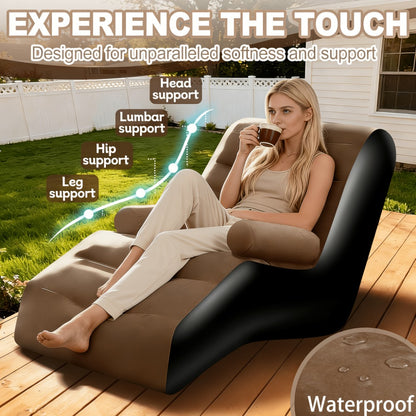 Camping Inflatable Couch with Armrest & Waterproof Flocked Surface – Portable Air Sofa Lounge Chair for Adults, Outdoor Camping, Movie Night & Indoor Use