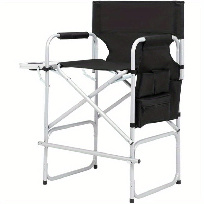 Omysalon 40. 55" Tall Director'S Chair with a Folding Seat And Side Table Storage Bag, Supports Up to 300 Lbs, Portable Makeup Artist Chair in Black with Bar Height