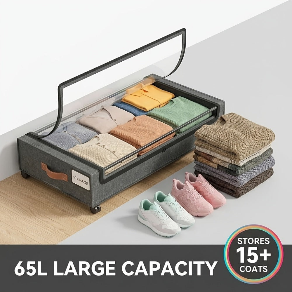 Wheeled Under Bed Storage Box with Metal Drawer – 1 or 2 Pack Rolling Under-Bed Organizer for Clothes, Shoes, Blankets, Bedding & Books | Space-Saving Bedroom Storage Solution