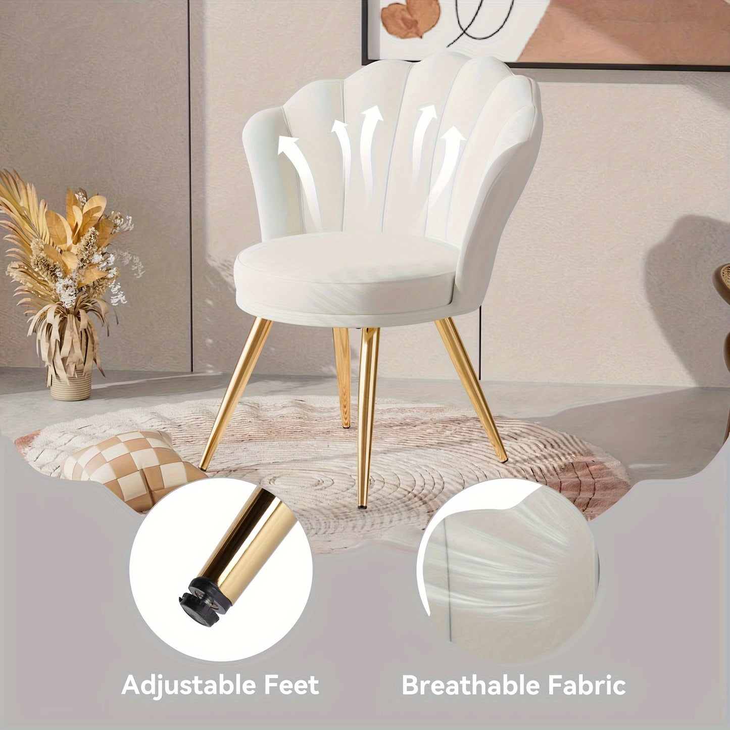 1 Velvet Dining Chair - Woven Upholstery, Golden Metal Legs, Modern Style, Suitable for Living Room, Dining Room, Kitchen, Comfortable Seating Solution