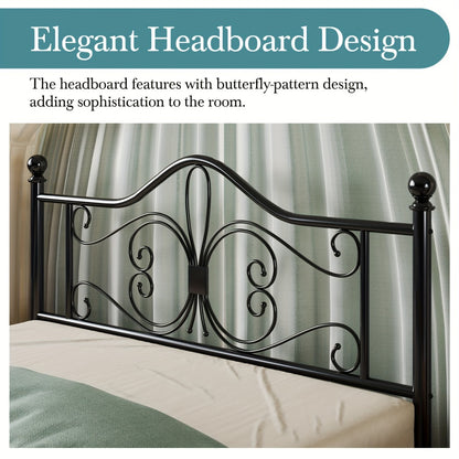 Metal Platform Bed Frame with Butterfly Pattern Headboard & Footboard – No Box Spring Required, Easy Assembly | Modern Decorative Bed Frame for Bedroom | Furn Mivo