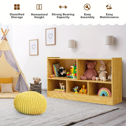 Beige Wooden Storage Cabinet with 2 Shelves And 5 Cubes., Storage Box