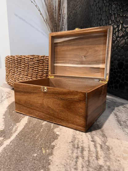Acacia Wood Keepsake Box with Hinged Lid & Latch | 10.6x7x4" Memory Storage Box for Photos, Jewelry, Collectibles | Decorative Wooden Gift Box for Birthdays, Weddings, Christmas