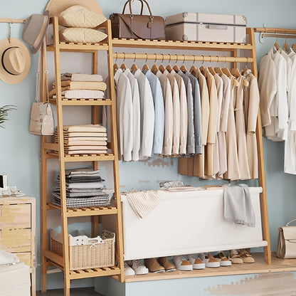 A multi capacity storage rack with brown and brown options, equipped with 5 side storage racks. A hat rack with shelves and bags is suitable for home storage, and a side hat hook is suitable for bedroom and hat room storage Specifications: with bag or wit