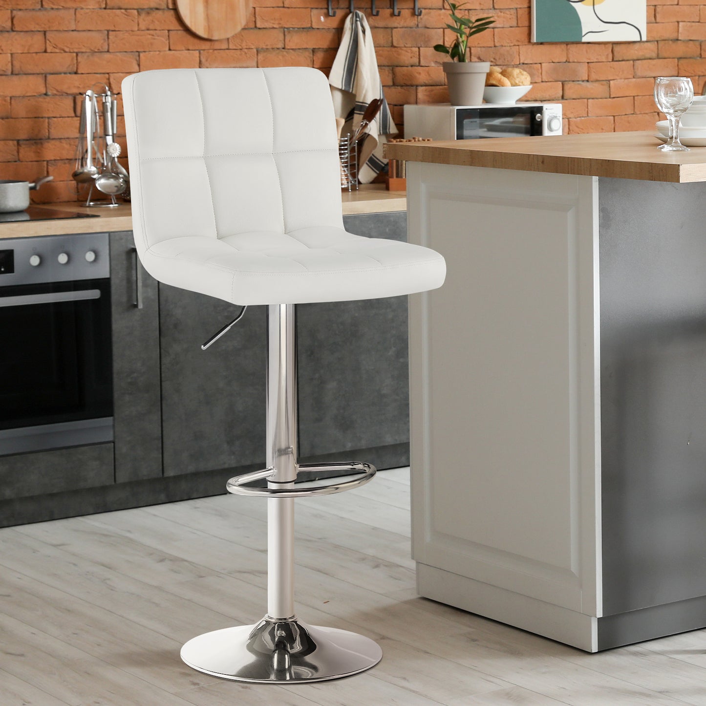MCQ Bar Stools Set, Armless Adjustable Swivel Barstools, PU Leather Hydraulic Kitchen Counter Height Bar Stools, Thickened Seat Cushion with Back