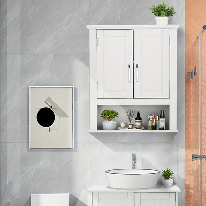 Over The Toilet Bathroom Cabinet with 2 Doors & Adjustable Shelf, Wall Mounted MDF Medicine Storage Organizer for Small Bathrooms, Toilet Paper & Medicines