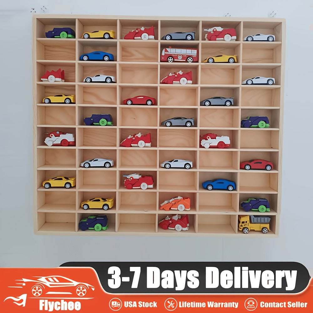 1:64 Solid Wood Collectible Storage Box (60/80 Compartments), Display Cabinet, Wooden Storage Box, Model Display Stand (Lidless, Includes Hooks And Additions)