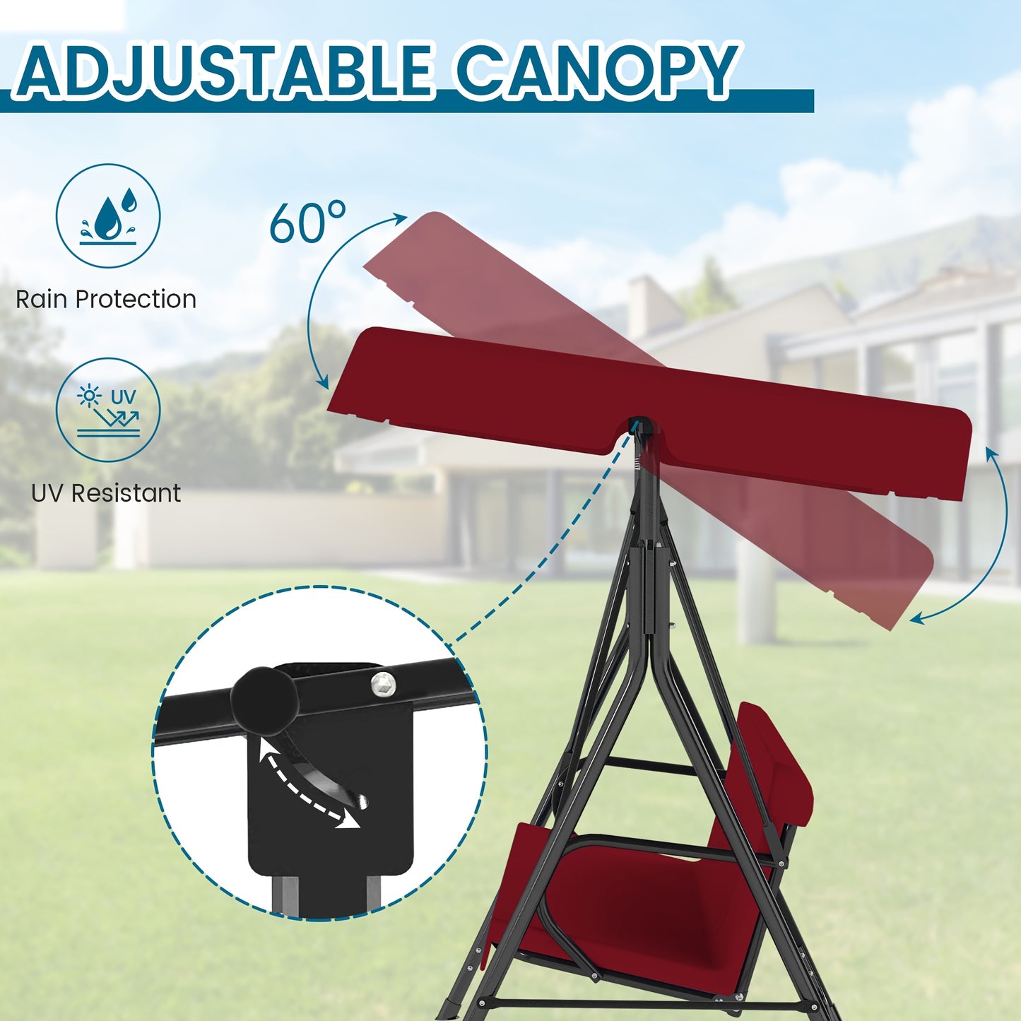 Outdoor Swing for Adults, Covered with Canopy, Equipped with Heavy Duty Stand & Adjustable Bracket, Perfect for Backyard, Garden Or Lawn, Patio Swing Set
