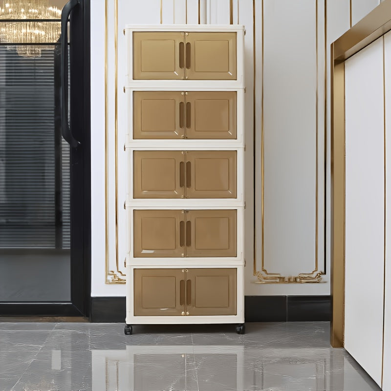 3/4/5 Layer Folding Storage Cabinet - Plastic Storage Bins with Lids, Collapsible Stackable Containers with Wheels, Living Room Storage Boxes, Home Office Clothes Storage Cabinets And Suitcases, Foldable Organizer System for Closet