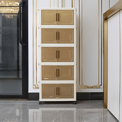 3/4/5 Layer Folding Storage Cabinet - Plastic Storage Bins with Lids, Collapsible Stackable Containers with Wheels, Living Room Storage Boxes, Home Office Clothes Storage Cabinets And Suitcases, Foldable Organizer System for Closet
