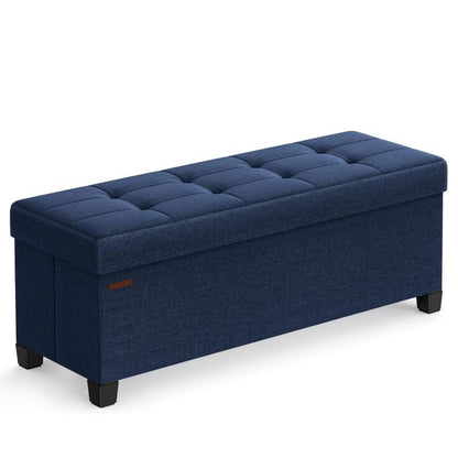 Foldable Storage Ottoman Bench 43 Inch Collapsible Upholstered Footrest Seat with Hidden Storage for Living Room Bedroom Entryway Camel Brown Cream White Gray Blue Black