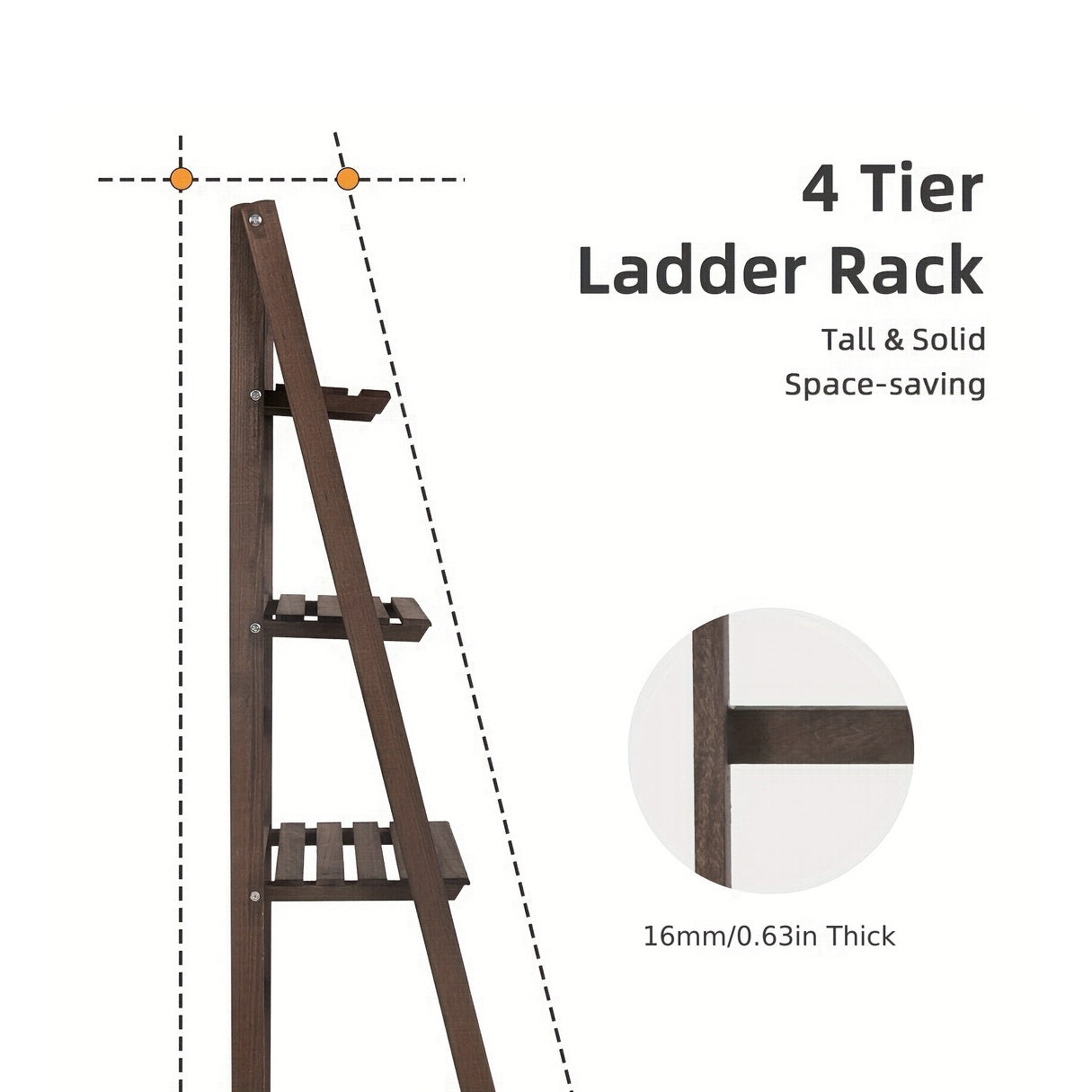 4-Tier Ladder Plants Display Stand Solid Wood Storage Shelf for Garden Patio Balcony Yard Living Room Foldable Corner Shelf