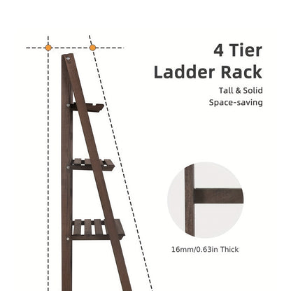 4-Tier Ladder Plants Display Stand Solid Wood Storage Shelf for Garden Patio Balcony Yard Living Room Foldable Corner Shelf