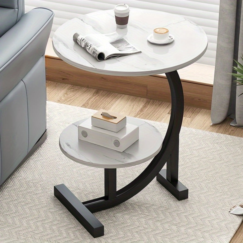 Wrought Iron Side Table with Marble Top – Modern End Table for Living Room Bedroom Sofa Side, Light Luxury Minimalist Coffee Table