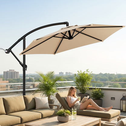 10 Ft Cantilever Patio Umbrella Offset Outdoor Umbrella with Adjustable Tilt Crank 8-Rib Wind Resistant UV Protection for Pool Deck Backyard Garden 16 Colors