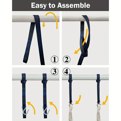Hanging Hammock Chair with Two Cushions, Durable Webbing Straps And Hooks, Handcrafted for Outdoor Use in Gardens, Porches, And Patios
