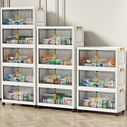 Stackable Rolling Medicine Cabinet Organizer with Lid & Casters Transparent, Large Capacity Foldable 3-6 Tier PP Plastic Storage Box for Bathroom Home Office Dorm Toilet Paper