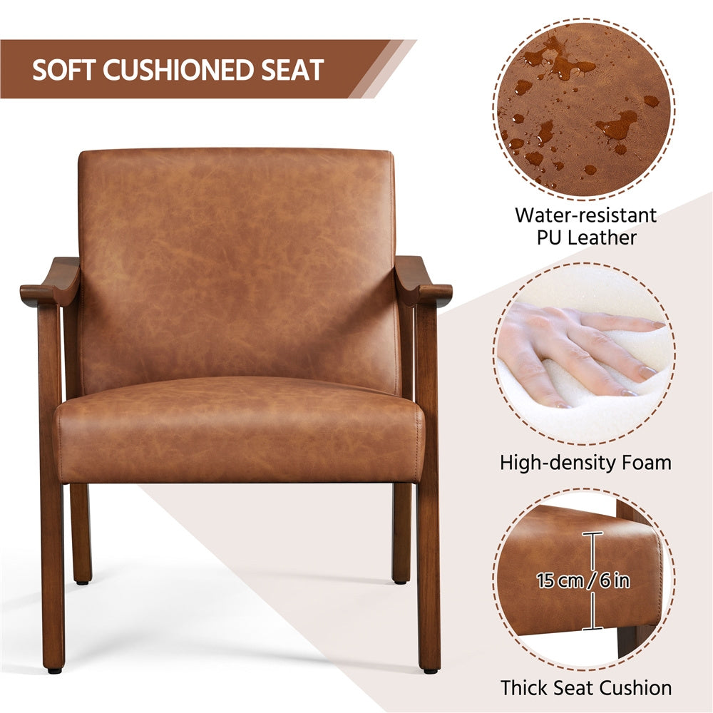 Costoffs Modern Armchair with Solid Wood Legs, Upholstered Accent Chair for Bedroom/Living Room/Guestroom, Available in Faux Leather or Boucle Fabric