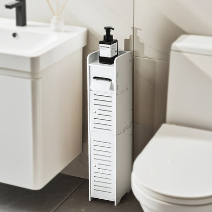 Small Bathroom Storage Cabinet, Slim And Crafted PVC Organizer, Ideal for Tight Spaces, Easy to Assemble And Durable, Multi-Purpose Toilet Paper Holder Cabinet for Bathroom, Bedroom And Living Room, (8Mm Material Thickness)