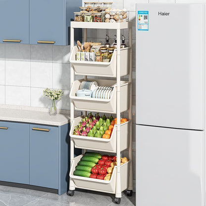 Rolling Cart Organizer, Kitchen Storage Shelf with Lockable Wheels, for Living Room Office Bathroom Garage Narrow Spaces