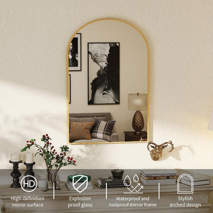 Arch Bathroom Mirror Wall Mounted Shatter-Proof Metal Frame Vanity Mirror Over Sink for Bedroom Living Room Modern Home Decor