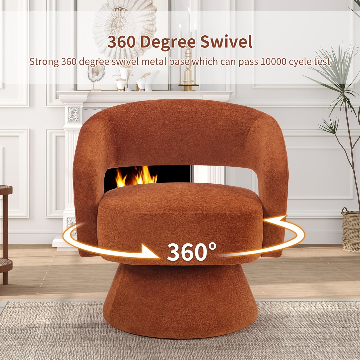 360 Degree Swivel Barrel Chair Modern Velvet Accent Chair Comfy Round Armchair Swivel Accent Chair for Living Room Orange