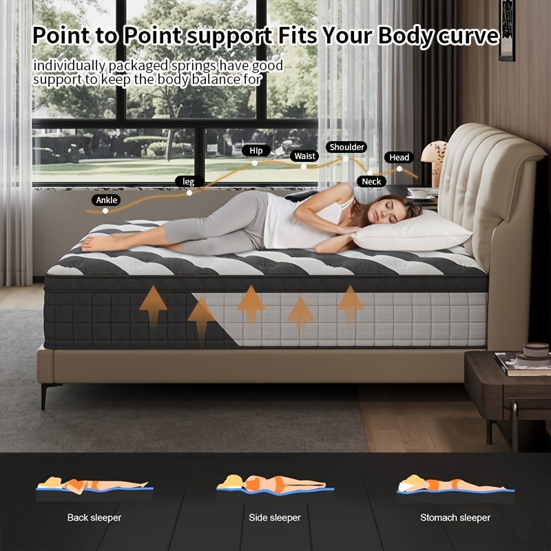 [Hybrid Mattress] 10/12 Inch Foam And Spring Hybrid Mattress, Medium Firm Feel, Provide Full, Queen, And King, Relieve Back Pain, Gel Memory Foam For Lumbar Support, Mattress In A Box