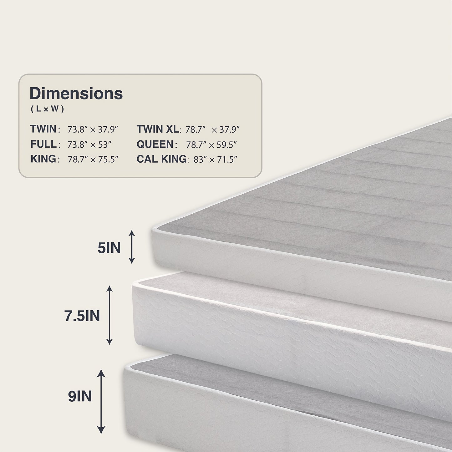 5/7.5/9 Inch Box Spring for Twin/Full/Queen/King Bed, High Profile Strong Metal Frame Foundation, Quiet Noise-Free, Easy Assembly