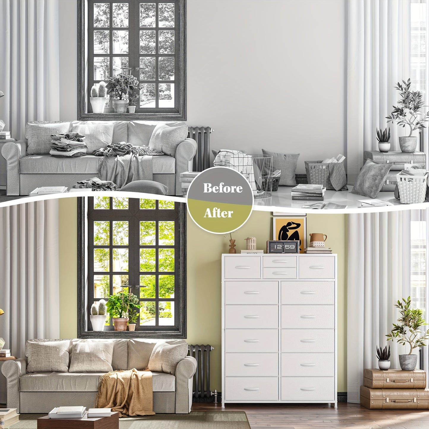 [Fabric Dresser For Bedroom] Pink/NeutralGrey/White/ Rustic Brown/Black Dresser, Tall Dresser, Large Bedroom Dressers & Chests Of Drawers With Sturdy Metal Frame And Wooden Top, Fabric Dresser For Bedroom, Closet, Living Room, Hallway