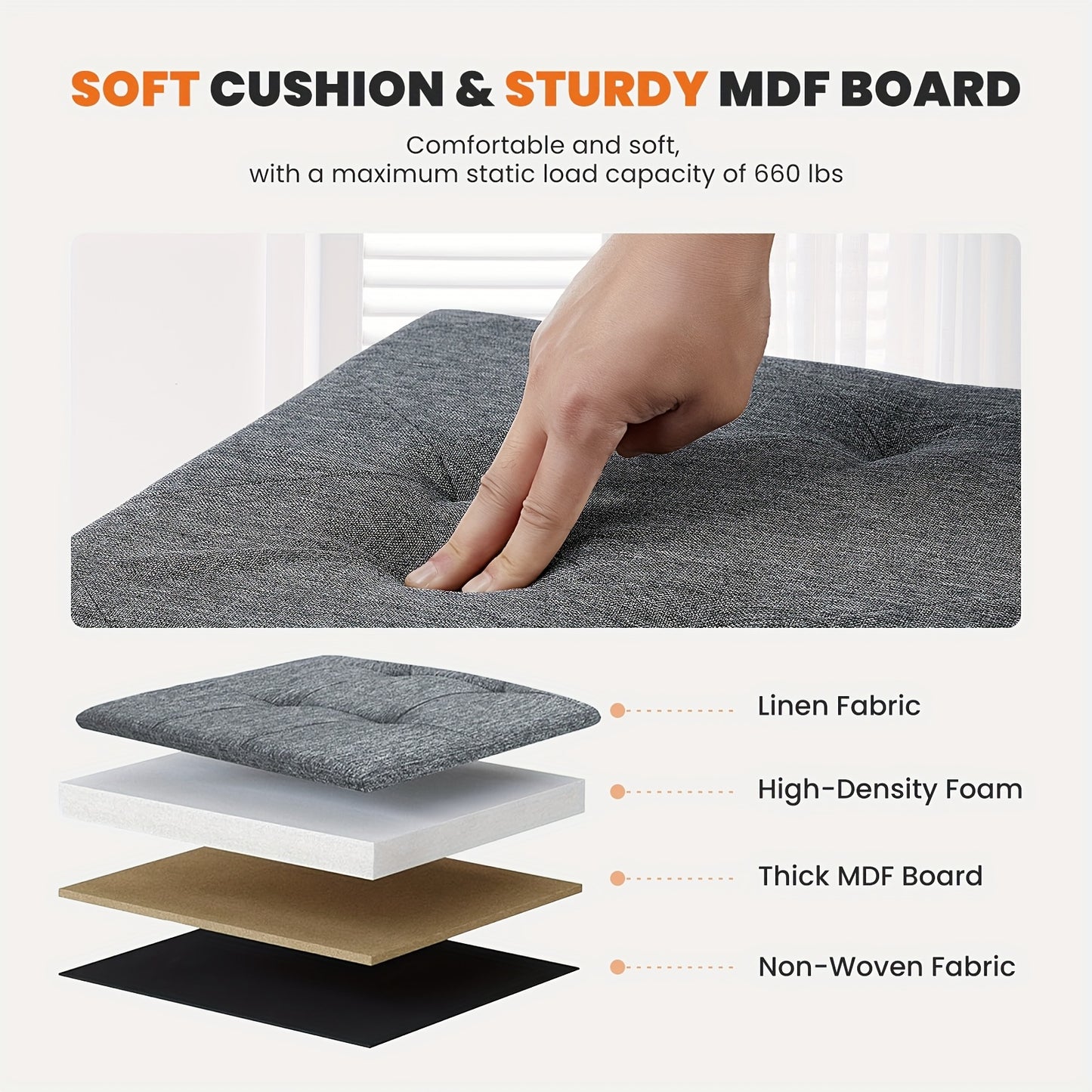 Storage Ottoman Bench, FoldingOttoman Stool, Ottoman with Storage, StorageChest, End Of Bed Bench, Padded Seat, StorageBench with Seating for Bedroom, Living Room, Mother's Day Thoughtful Gift