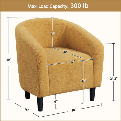 Costoffs Boucle Barrel Accent Chair with Arms, Upholstered Armchair for Living Room, Bedroom, Furniture for Home, Stylish and Comfortable Club Chair for Bedroom, Ivory/Black/Dark Gray/Blue/Yellow