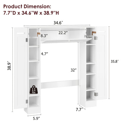 White Bathroom Storage Cabinet Designed to Fit Over The Toilet, Featuring a Paper Holder And Adjustable Shelves, Along with Two Side Doors And a Pull-Down Door